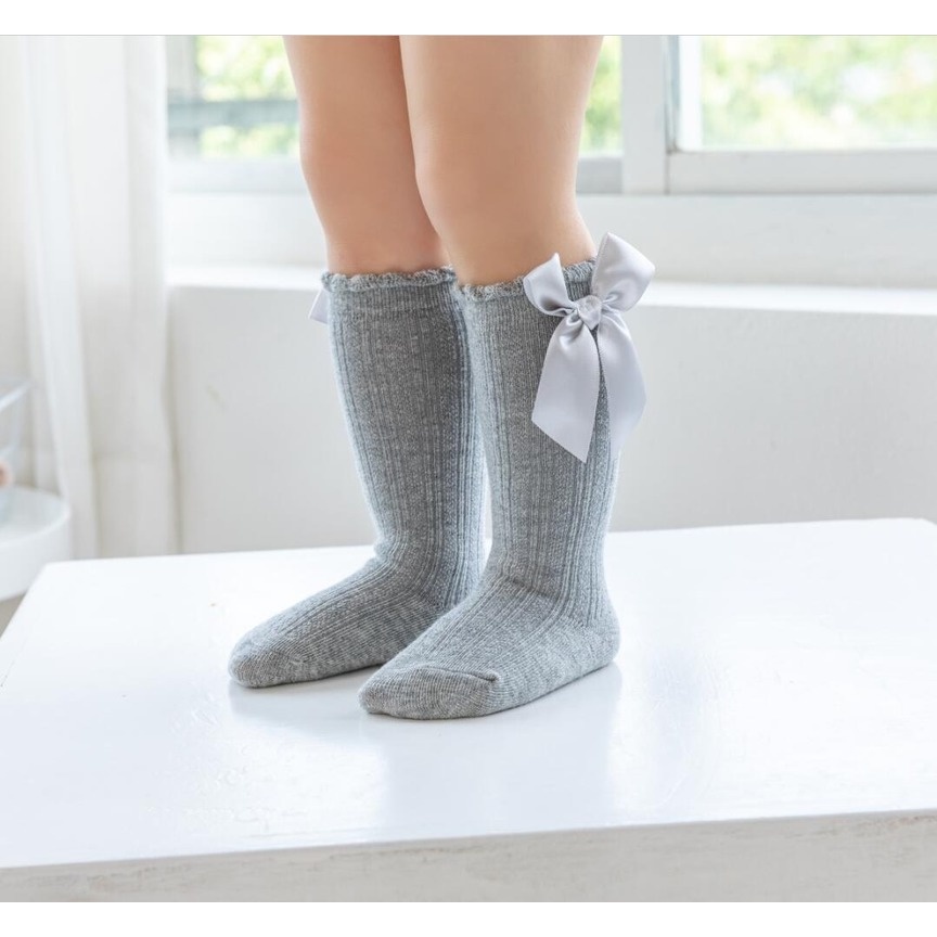 Tất   chất cotton màu trơn trang trí nơ dành cho bé 0-4 tuổi