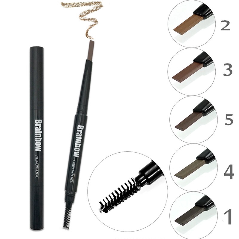 Chì kẻ mày/mắt dạng xoay tự động tích hợp cọ kháng nước lâu trôi + 3 khuôn kẻ mày tiện lợi