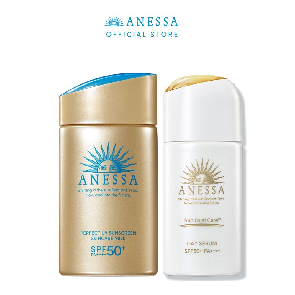 Bộ sản phẩm chống nắng dưỡng da ngăn ngừa lão hóa Anessa Gold Milk 60ml + Serum Dưỡng Da Chống Nắng 30ml