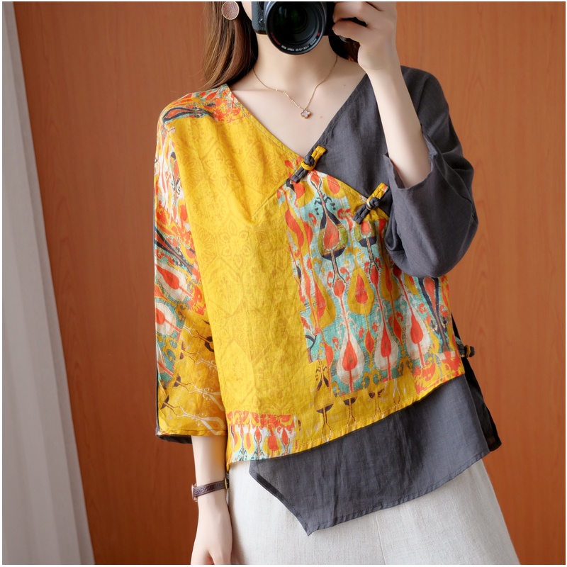 ☻ L O T U S ☻ Áo Kiểu Sườn Xám Cổ Chữ V Hiện Đại Plus Size Ca1512 - Bộ Sưu Tập Mới