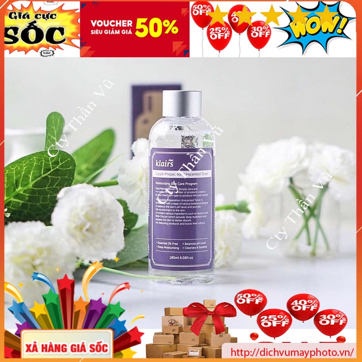 Toner Klairs Supple Preparation Unscented Dung Tích 180ml  Dưỡng Trắng, Cung Cấp Ẩm,Làm Mềm Da Cân Bằng PH  kholinhkien