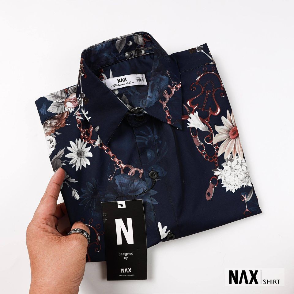 Áo sơ mi nam họa tiết NAXSHI021, tay ngắn, vải lụa Ý, thoáng mát, nhẹ không nhăn form relaxed fit