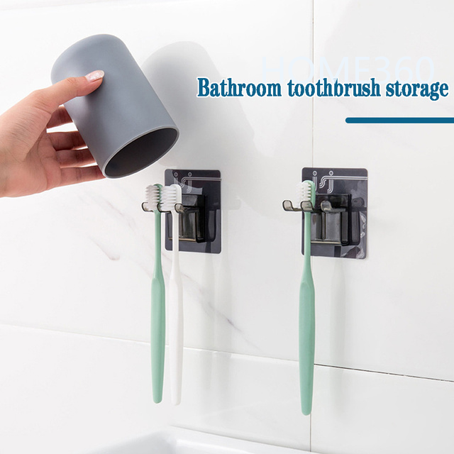 Giá đỡ bàn chải đánh răng cốc súc miệng có móc hít tường tiện lợi