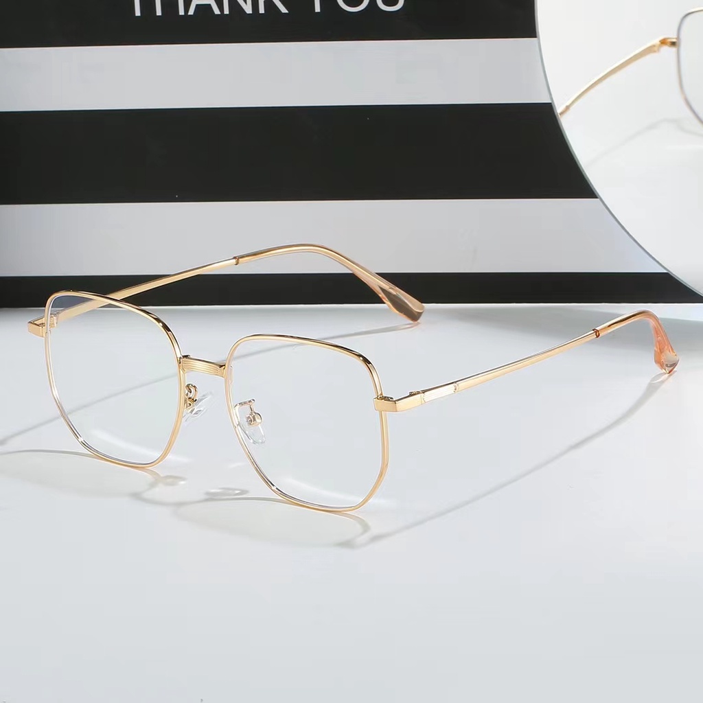 Kính 0 độ gọng Kim Loại đa giác có thể thay tròng cận, phong cách cổ điển phù hợp gương mặt to nam nữ 72699