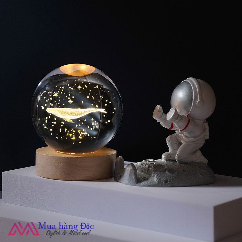 Bộ Quà Tặng Quả Cầu Pha Lê 3D larser LED  cá voi cùng mặt trời mọc CV01