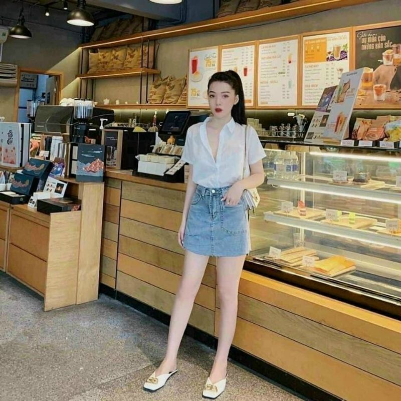 Áo sơ mi trắng tay ngắn form rộng kiểu áo sơ mi nữ basic siêu  hot