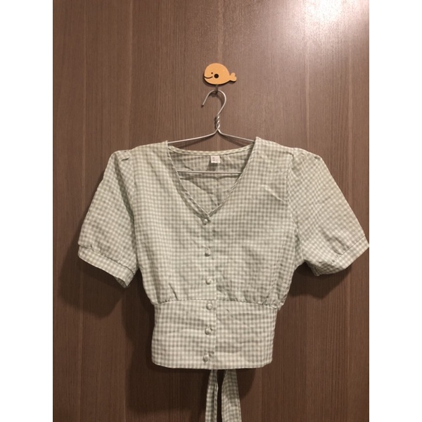 Áo kiểu tiểu thư hoạ tiết caro xanh bơ