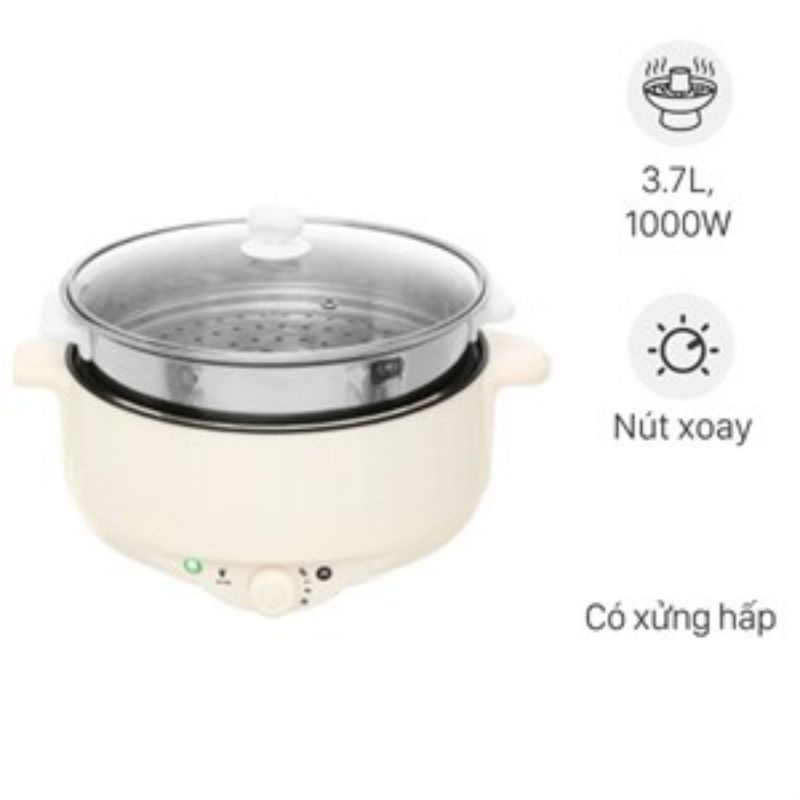 Nồi lẩu điện 4L chống dính Mishio MK275 kèm xửng hấp inox Bảo Hành 12 tháng