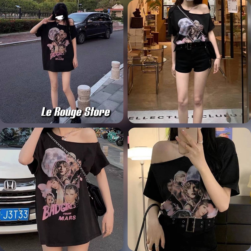 (Order) Áo thun Tee nữ lệch vai sexy cá tính kiểu Hàn Quốc mẫu mới in hình các cô gái Bad Girls có size