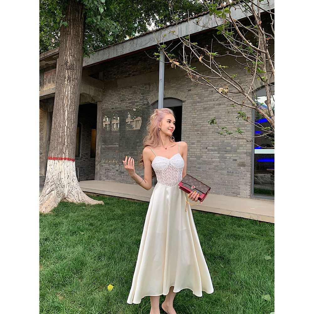 JANE'S Đầm dự tiệc hai dây gợi cảm công chúa Voan ren hoa phong cách Paris dress   J0273