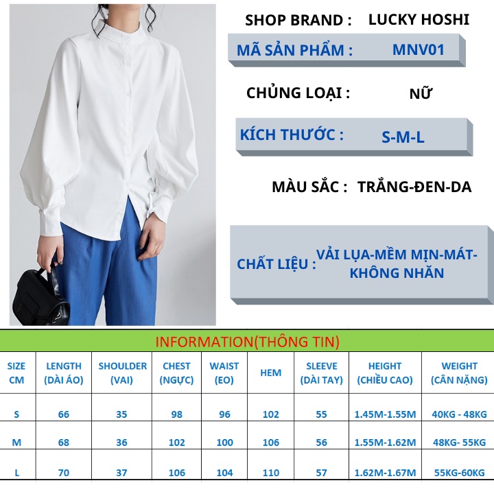 Áo sơ mi công sở nữ đẹp form vừa tay dài phồng kiểu Hàn Quốc vải lụa không nhăn mềm mịn mặc mát MUD01