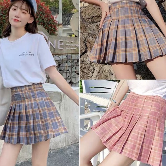 Chân váy ngắn tennis skirt nhiều màu trơn, kẻ caro, chân váy xoè xếp ly ngắn kẻ caro -EGANDA