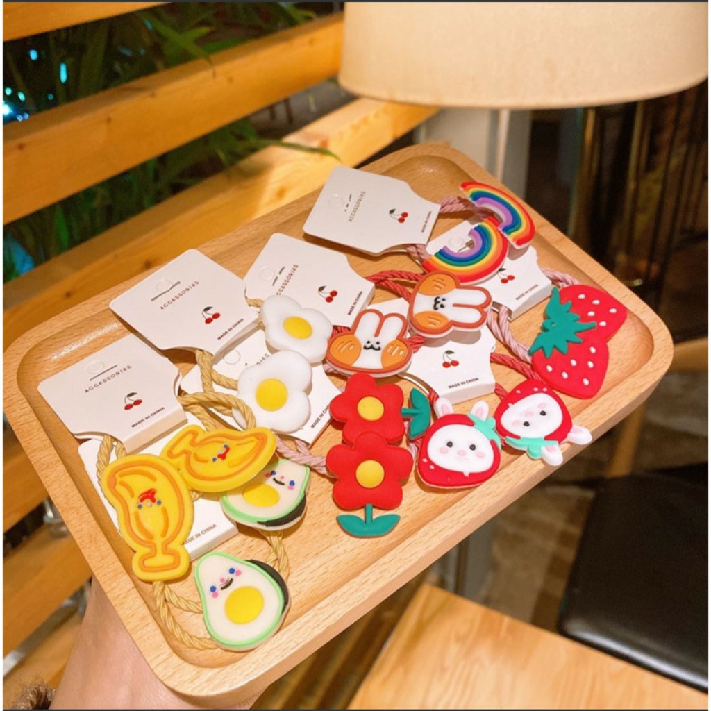 SET 2 CÁI | DÂY BUỘC TÓC HOA QUẢ TRÁI CÂY BẢN TO CHO BÉ YÊU | VIDEO THẬT | SHOP BEECOW