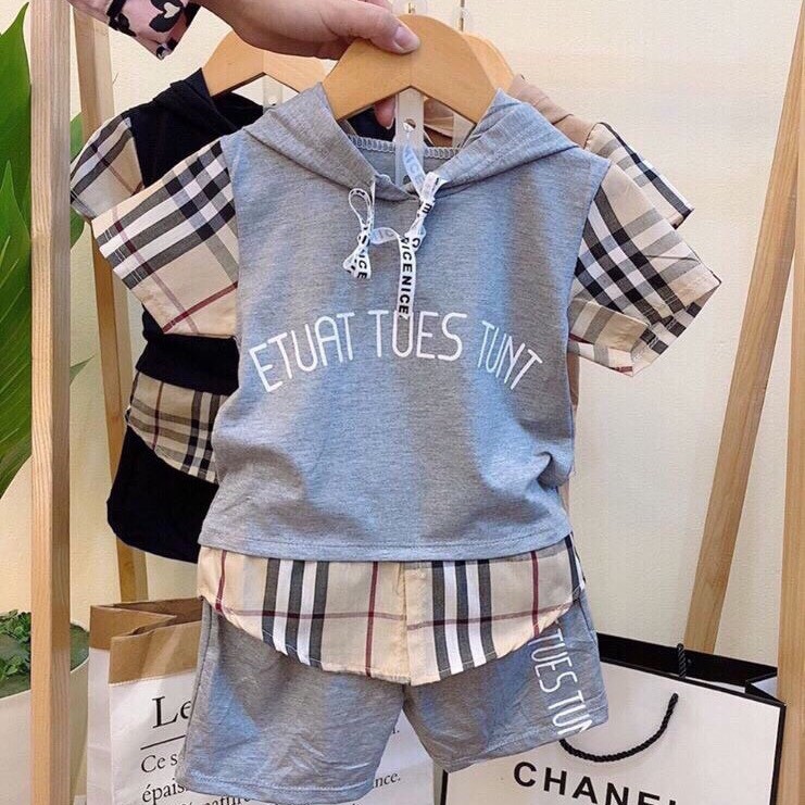 Bộ Đồ Thun Cotton Áo Caro kèm Khoác Bé Trai BabyBean