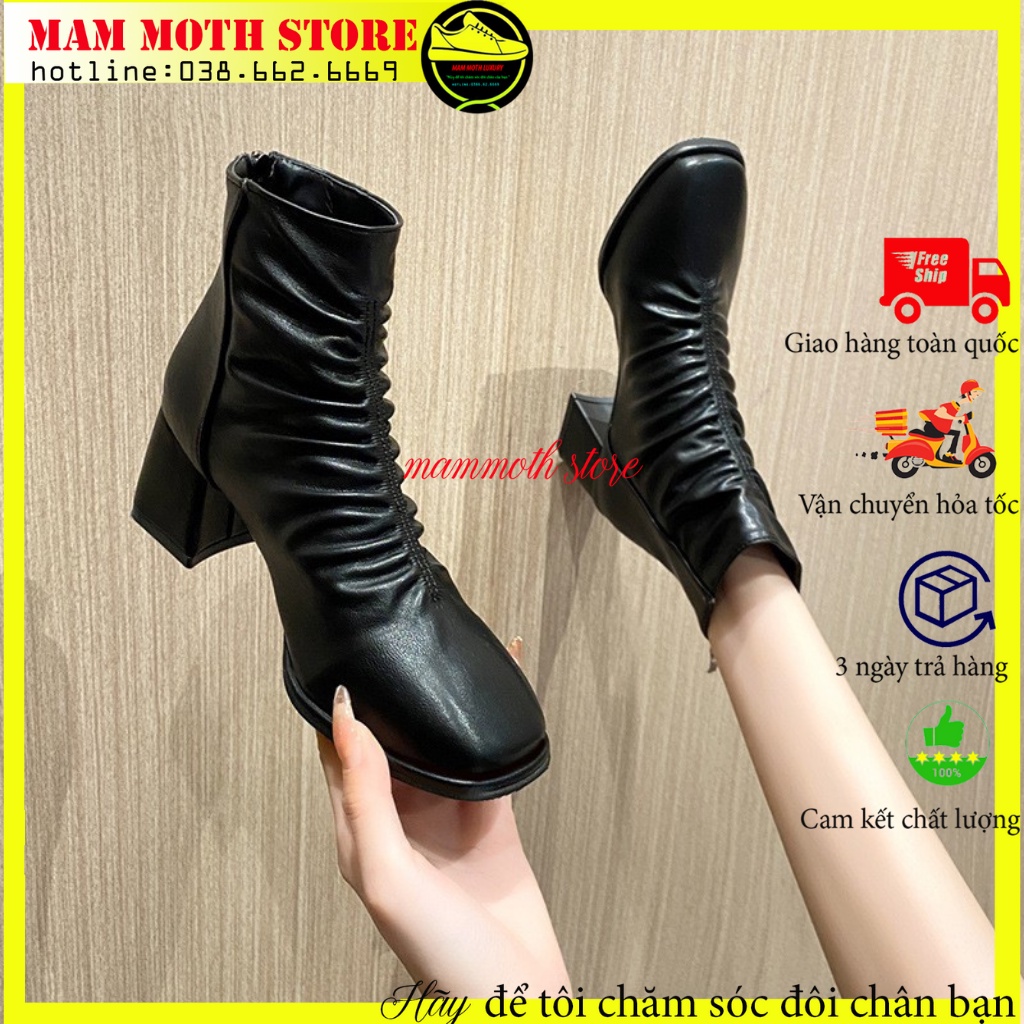 Giày cao gót, boots dúm khóa sau da bóng hàng quảng châu shop MAM MOTH