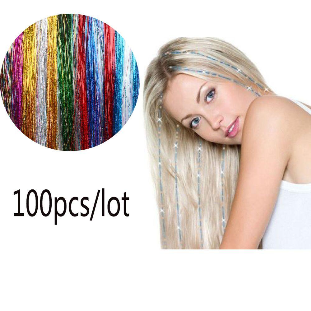 Bộ 100 Sợi Tóc Giả Nối Dài Bằng Sợi Tổng Hợp Lấp Lánh Cho Nữ