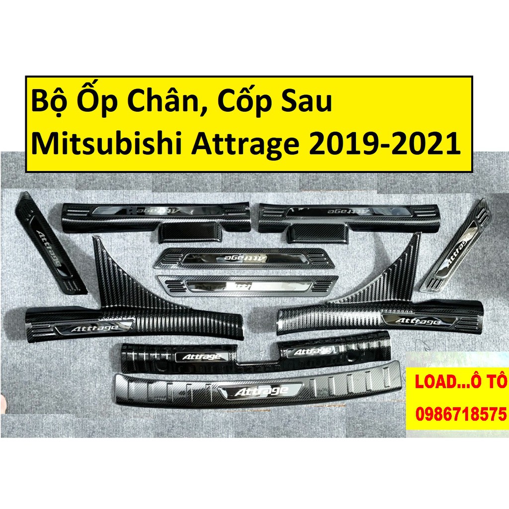 Ốp Bậc Cửa, Nẹp Bước Chân, Cốp Sau Xe Mitsubishi Attrage 2022-2018 Hàng Vân Carbon Cao Cấp