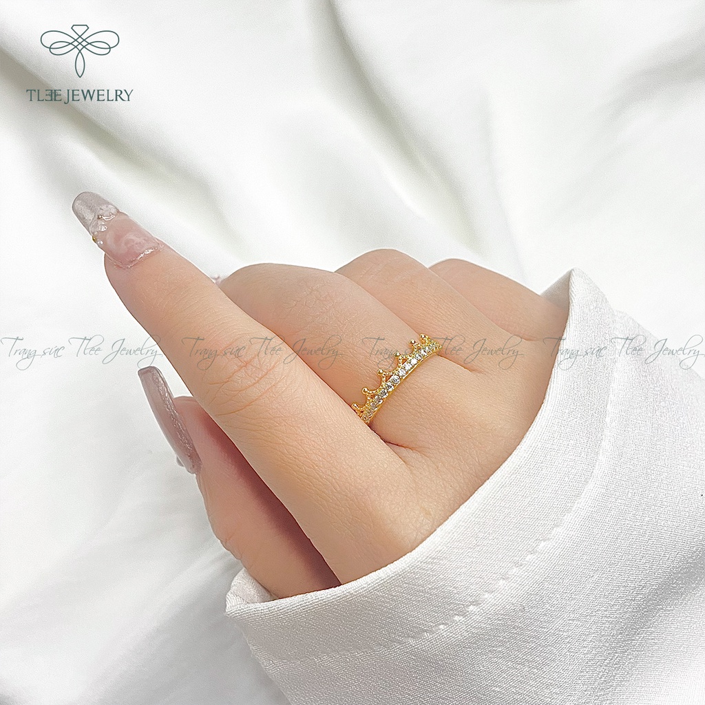 Nhẫn bạc nữ TLEE king nạm đá cao cấp xi vàng 14k NCJ A0105