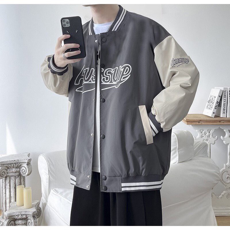 Áo bomber kaki nam nữ ⚡FREESHIP - ẢNH THẬT ⚡ Áo khoác bóng chày in chữ from rộng unisex