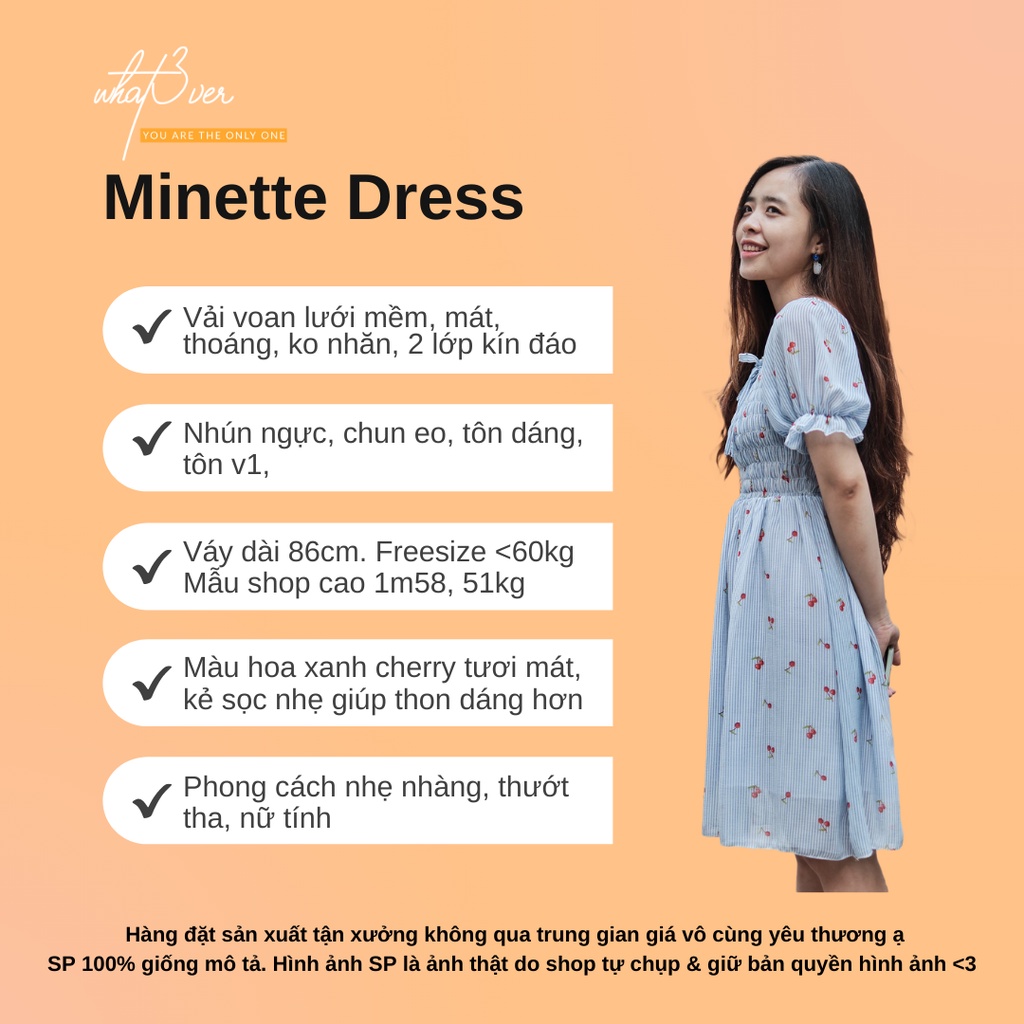 Váy hoa nhí tay ngắn chất voan mát Minette Dress màu xanh cherry