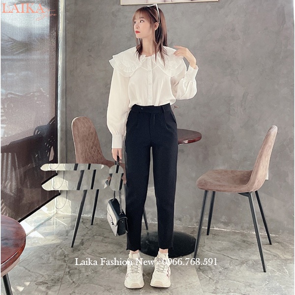 Quần tây nữ công sở cạp lưng cao màu Đen dáng dài ống đứng khóa kéo chất vải tuyết mưa co giãn nhẹ đi học làm thanh lịch