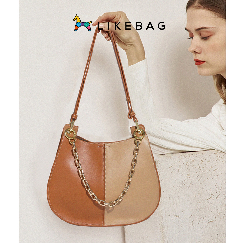 Túi đeo vai, kẹp nách nữ LIKEBAG hai màu, quai da phối xích sang trọng 222XK6990 - LIBAGI