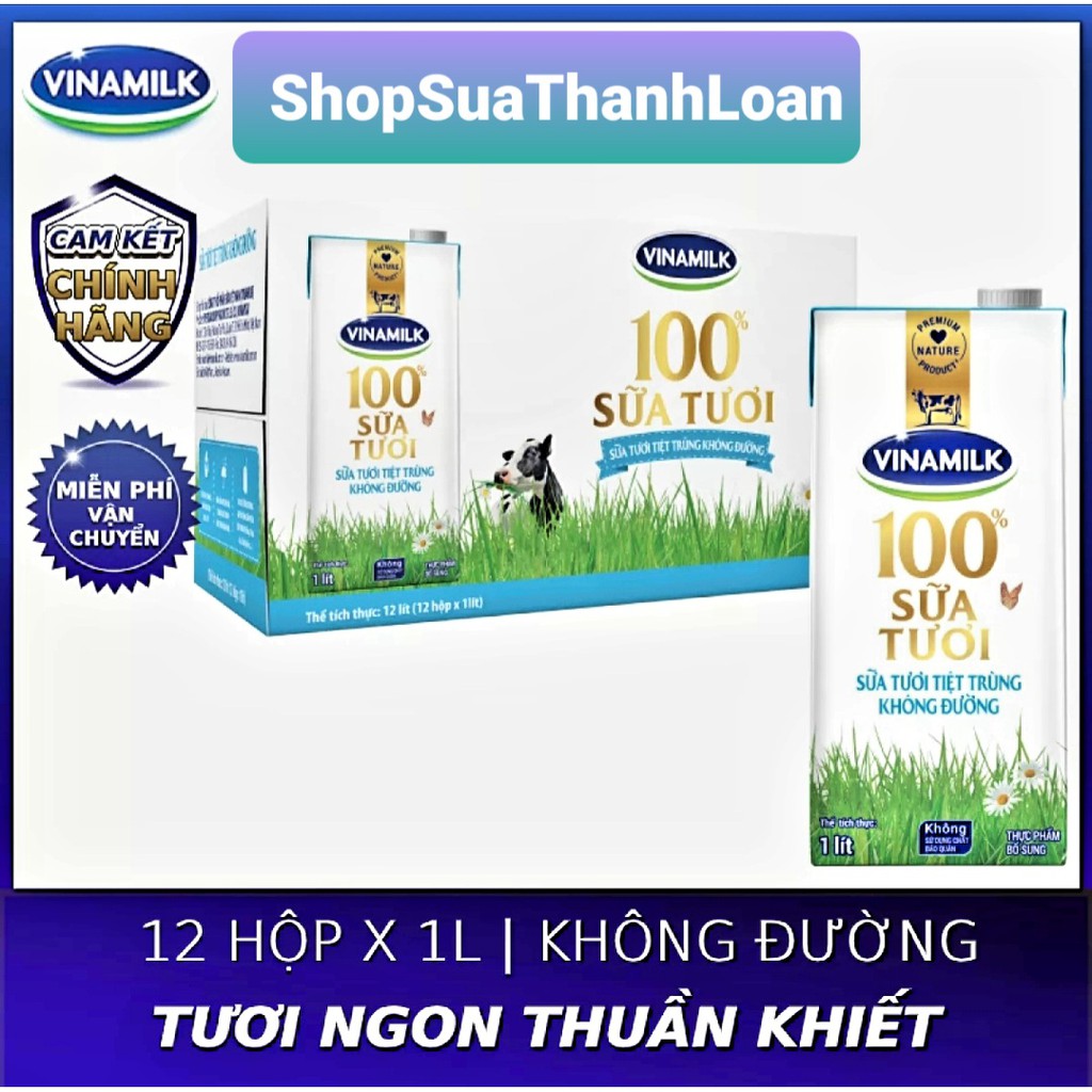 [HSD T8-2022] THÙNG 12 HỘP SỮA TƯƠI TIỆT TRÙNG VINAMILK 100% KHÔNG ĐƯỜNG 1L