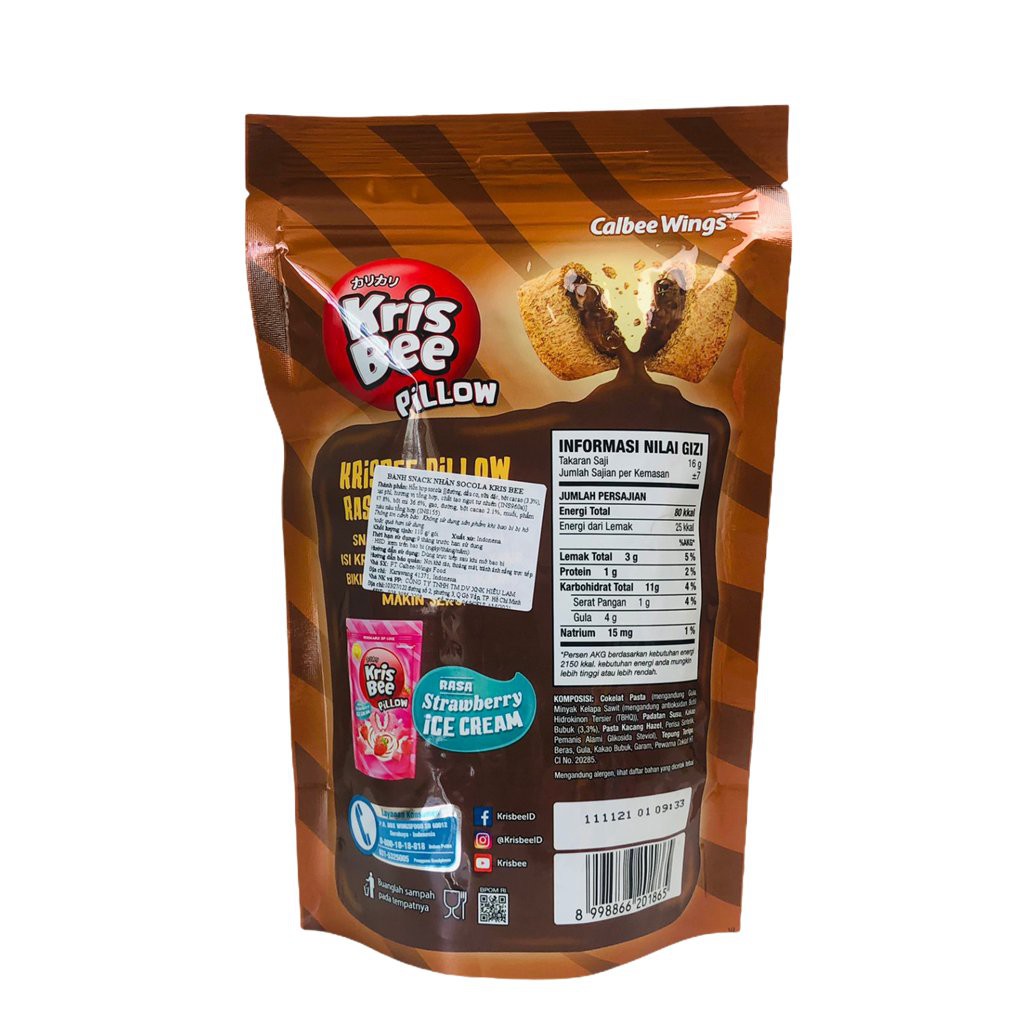 [HÀNG NHẬP KHẨU] Bánh Snack Kris Bee Pillow Indonesia Nhân Kem Socola 110g