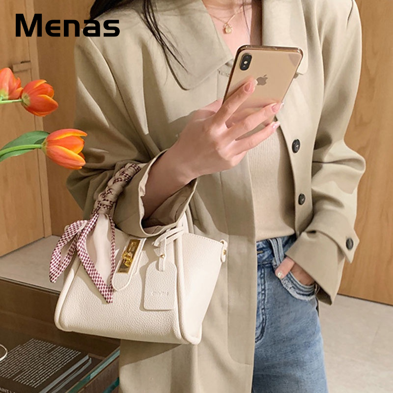 Menas Túi Đeo Chéo Da PU Màu Trơn Cỡ Lớn Phong Cách retro Thời Trang Cho Nữ