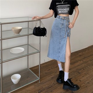 Váy denim xẻ eo cao phong cách Hàn Quốc
