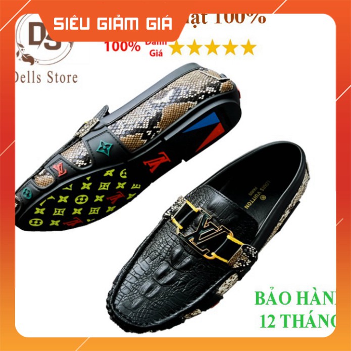 GIÀY LƯỜI NAM LV Da Bò 100% Cực Phong Cách - Bắt Mắt - Đế Cao Su Cực Êm Chân - Dells Store chính hãng