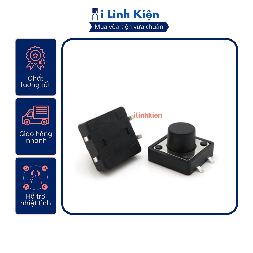 Nút nhấn 4 chân 12x12mm 4P DIP chống nước