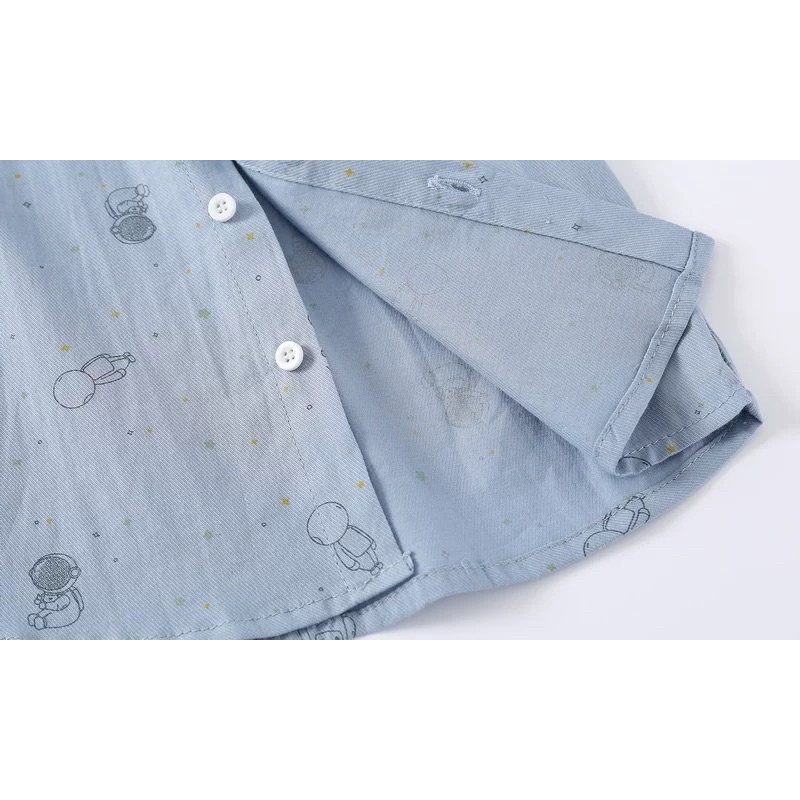 Áo sơmi bé trai KACADY, áo cộc tay cho bé có cổ hoạ tiết phi hành gia (XCS431)