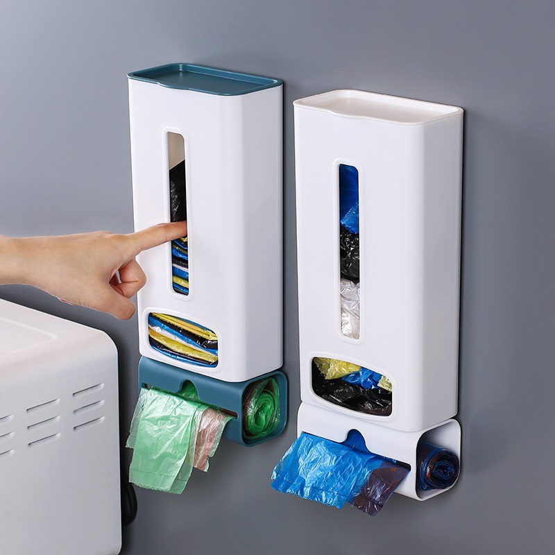 Hộp đựng túi nilon, đồ đựng túi rác nhà bếp, khăn giấy túi rác treo tường thiết kế 2 ngăn thông minh tiện dụng HT254