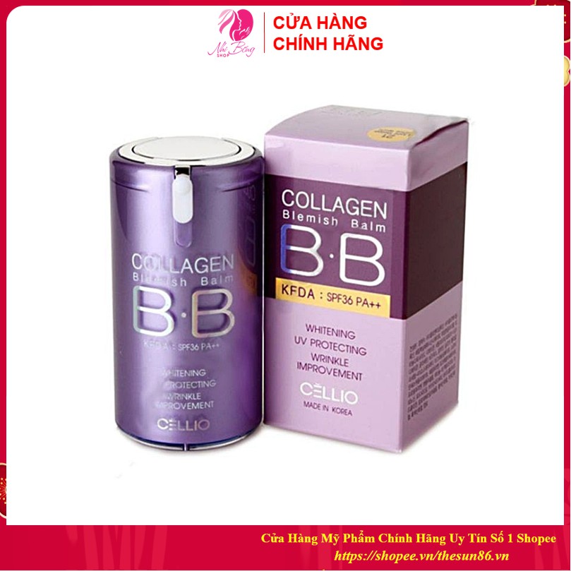 Kem nền trang điểm chống nắng BB Cream Collagen Cellio SPF 40 PA++Hàn Quốc giúp da trắng sáng mịn màng