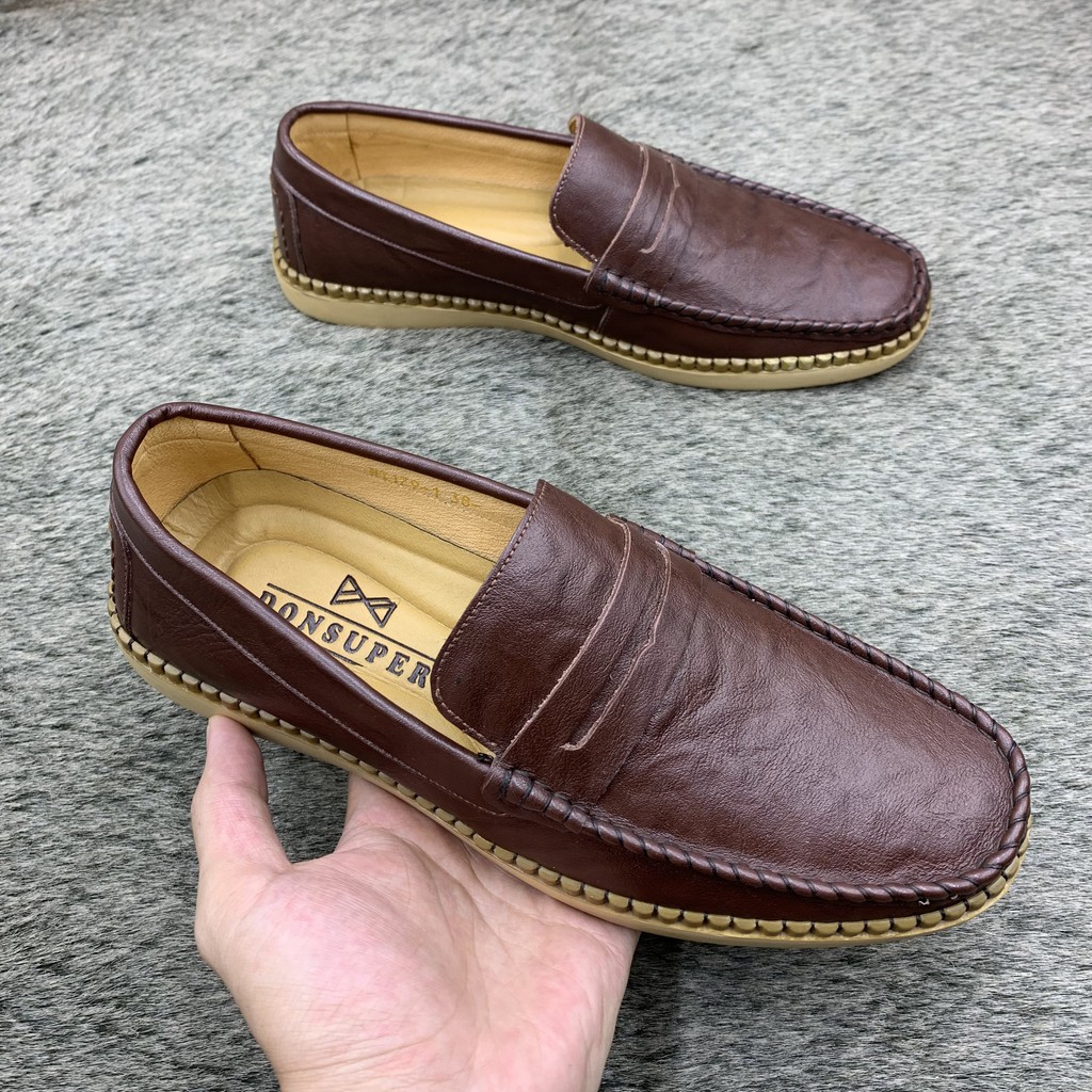Giầy lười nam da bò đế khâu siêu bền, giầy nam trẻ trung năng động