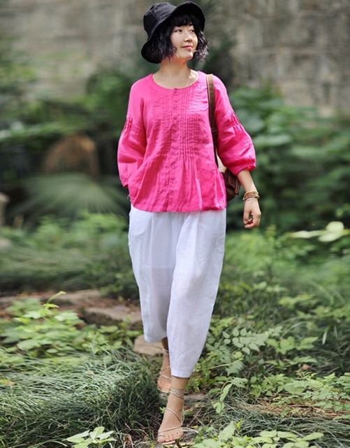 Áo Nữ Chít Li Trước Dáng Rộng Vải Xô Cotton Tay Lỡ Mỏng Mát Phong Cách Âu Mỹ Hàn Size XL-4XL