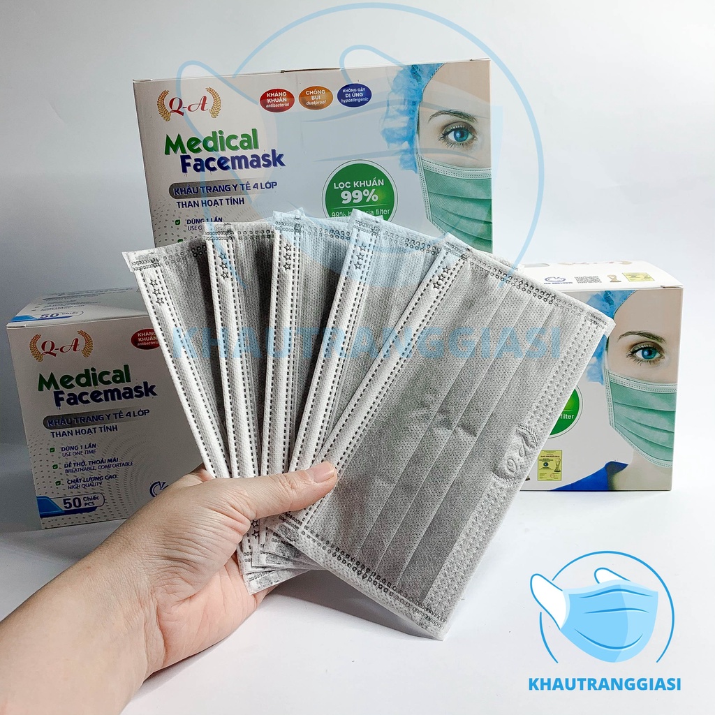 Khẩu trang 4 lớp Quyền Anh màu xám hộp 50c