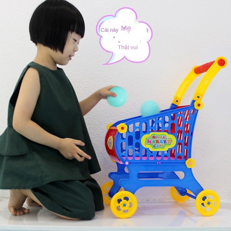 ☊Đồ chơi trẻ em nhà đồ chơi xe đẩy hàng lớn siêu thị xe đẩy nhà bếp trái cây và rau củ cắt và hạnh phúc bộ