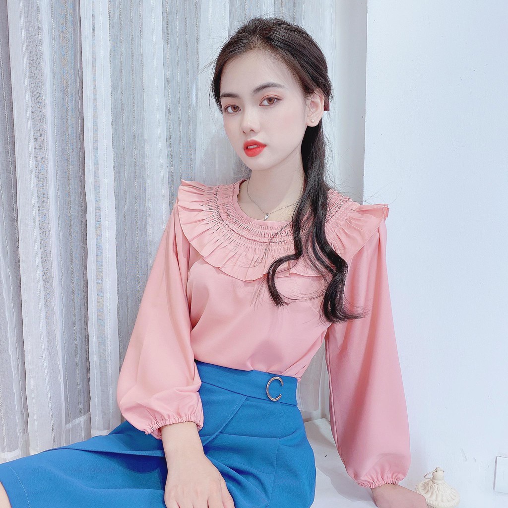 Áo sơ mi nữ cổ bèo tròn công sở tay dài CHUU A5639