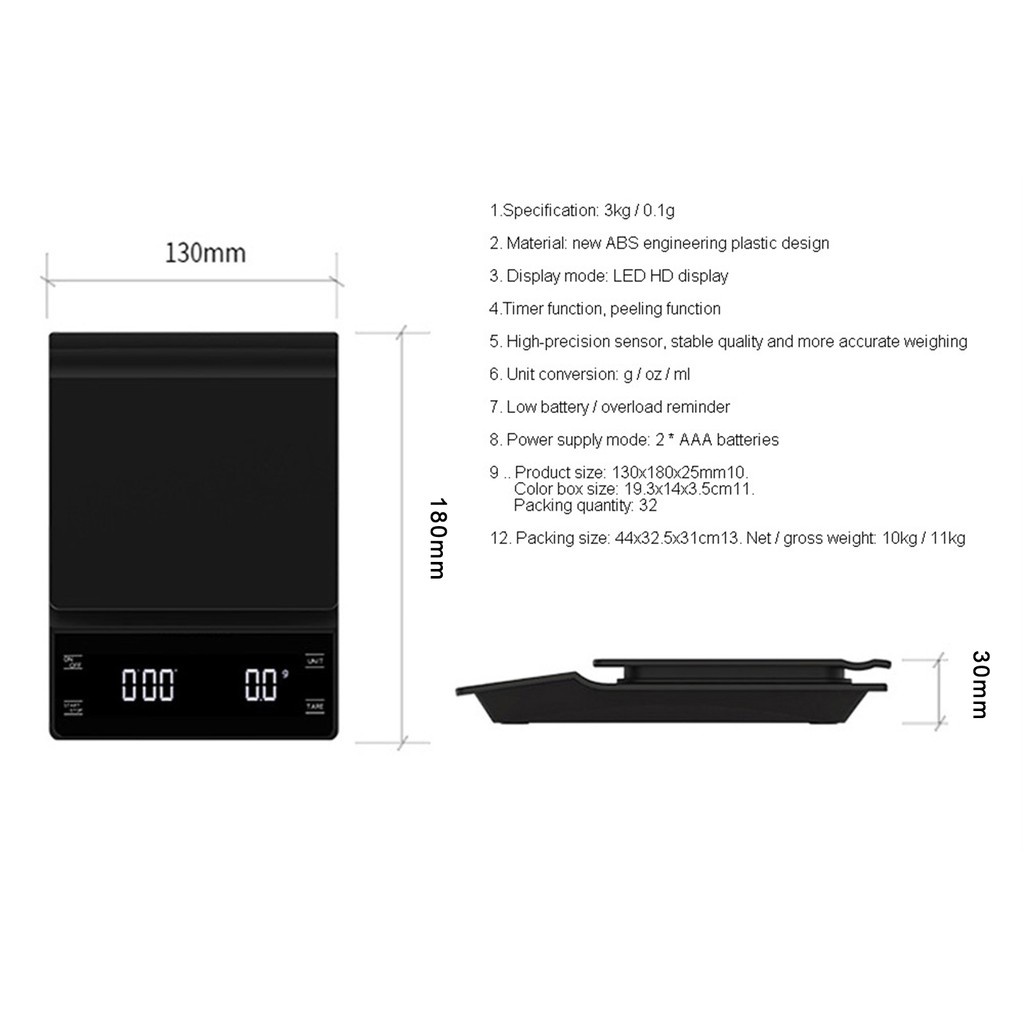 [Dolity2] Cân Cà Phê Có Màn Hình LED Hiển Thị Độ Chính Xác Cao Với Đồng Hồ Hẹ