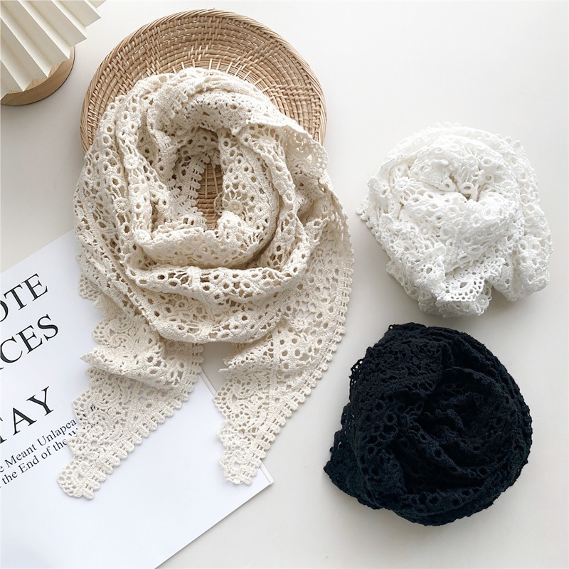 Khăn Choàng Vai Cotton Hình Tam Giác Rỗng Đan Móc Thời Trang Hàn Quốc Cho Nữ