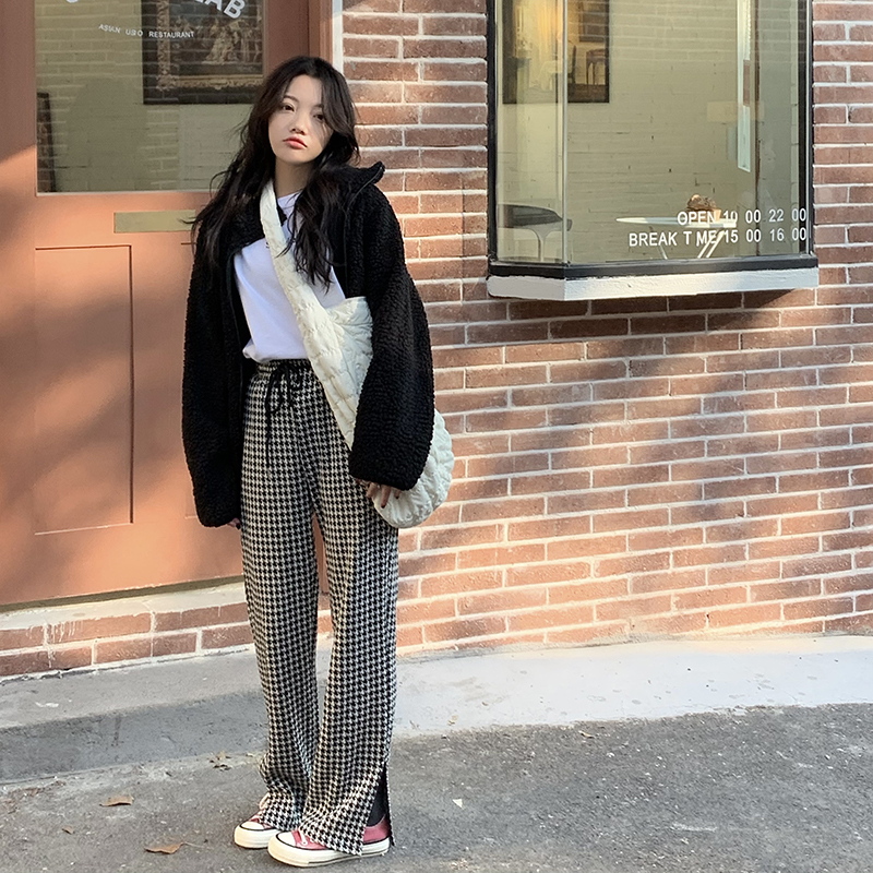 Quần Ống Rộng Xiaozhainv Họa Tiết Houndstooth Phong Cách Hàn Quốc Dễ Phối Đồ | BigBuy360 - bigbuy360.vn