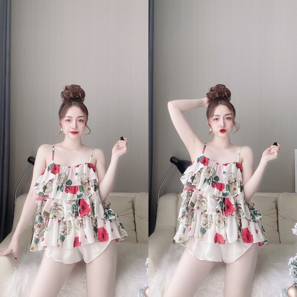Bộ Đồ Ngủ 2 Dây Sexy Voan Tơ Tầng Phối Quần Satin FREESHIP | BigBuy360 - bigbuy360.vn