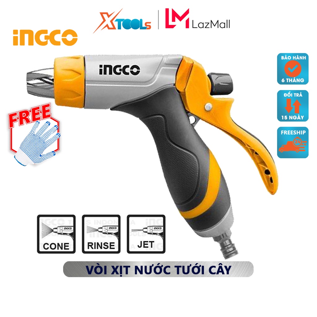 Vòi xịt tưới cây INGCO HZATN1031 | vòi phun tưới cây 3 tia Đầu nối 3/4&quot;, điều chỉnh 3 kiểu phun, kích thước 15x3.59x17.5
