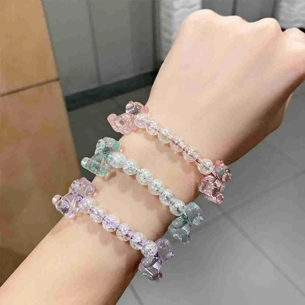Dây Cột Tóc Đính Hạt Pha Lê Hình Gấu Hoạt Hình Màu Kẹo Dễ Thương Phong Cách Hàn Quốc Cho Nữ