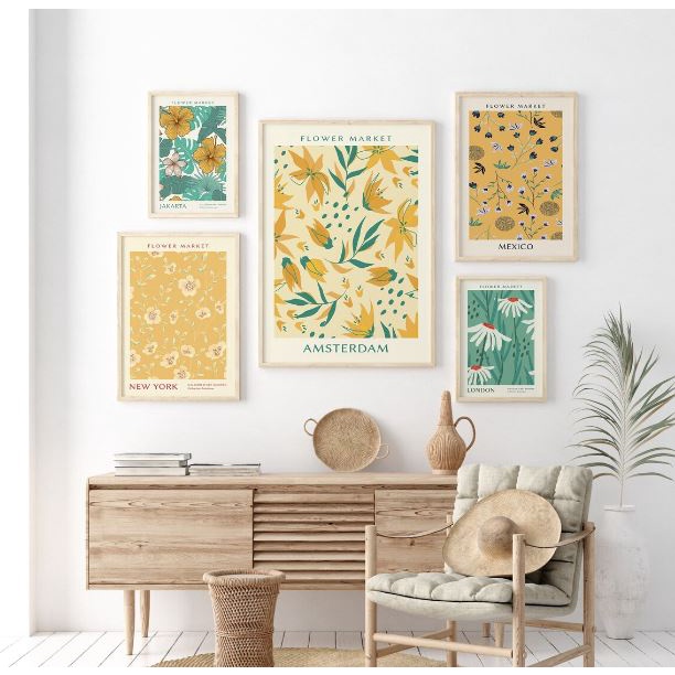 Set 9 mẫu tranh hoa lá treo tường canvas đã có khung H17