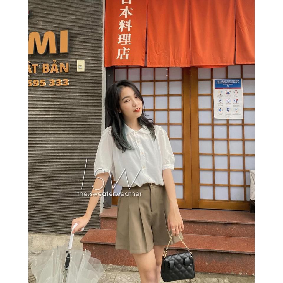 Quần Short Dập Ly Ống Rộng PEONYB Nữ [FREESHIP]🌸 Shorts đùi cạp cao form suông, sooc trơn màu ĐEN | TRẮNG | Nâu Ulzzang🌸