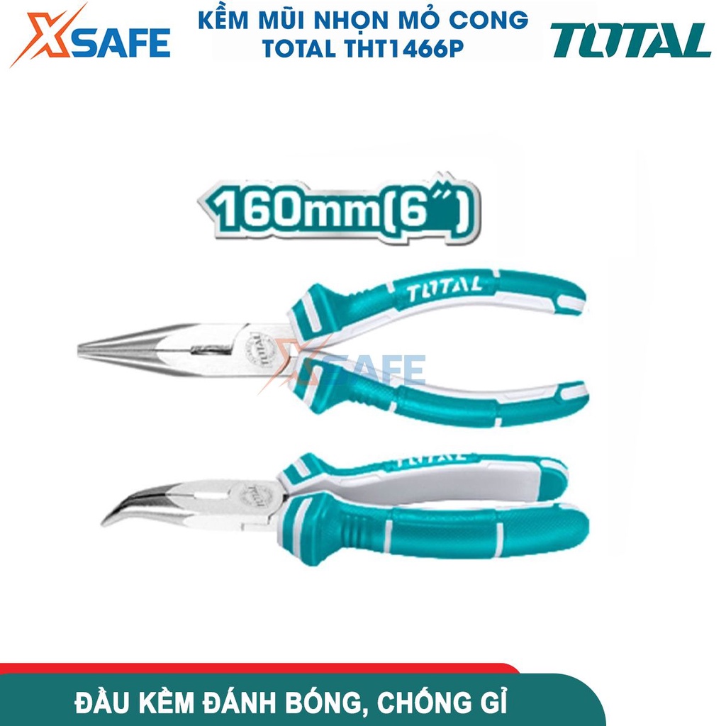 Kìm mỏ nhọn mũi cong Total THT1466P 6&quot;/160mm đầu kềm đánh bóng, chống rỉ, tay cầm chống trượt, độ cứng cao - chính hãng