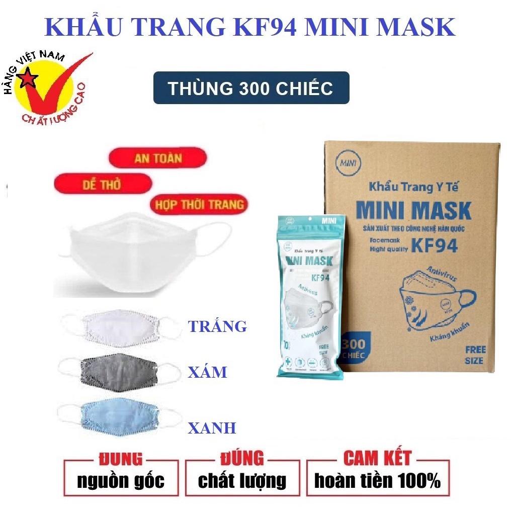 Khẩu trang kf94 mini mask, thùng khẩu trang y tế chính hãng kháng khuẩn 300 chiếc.